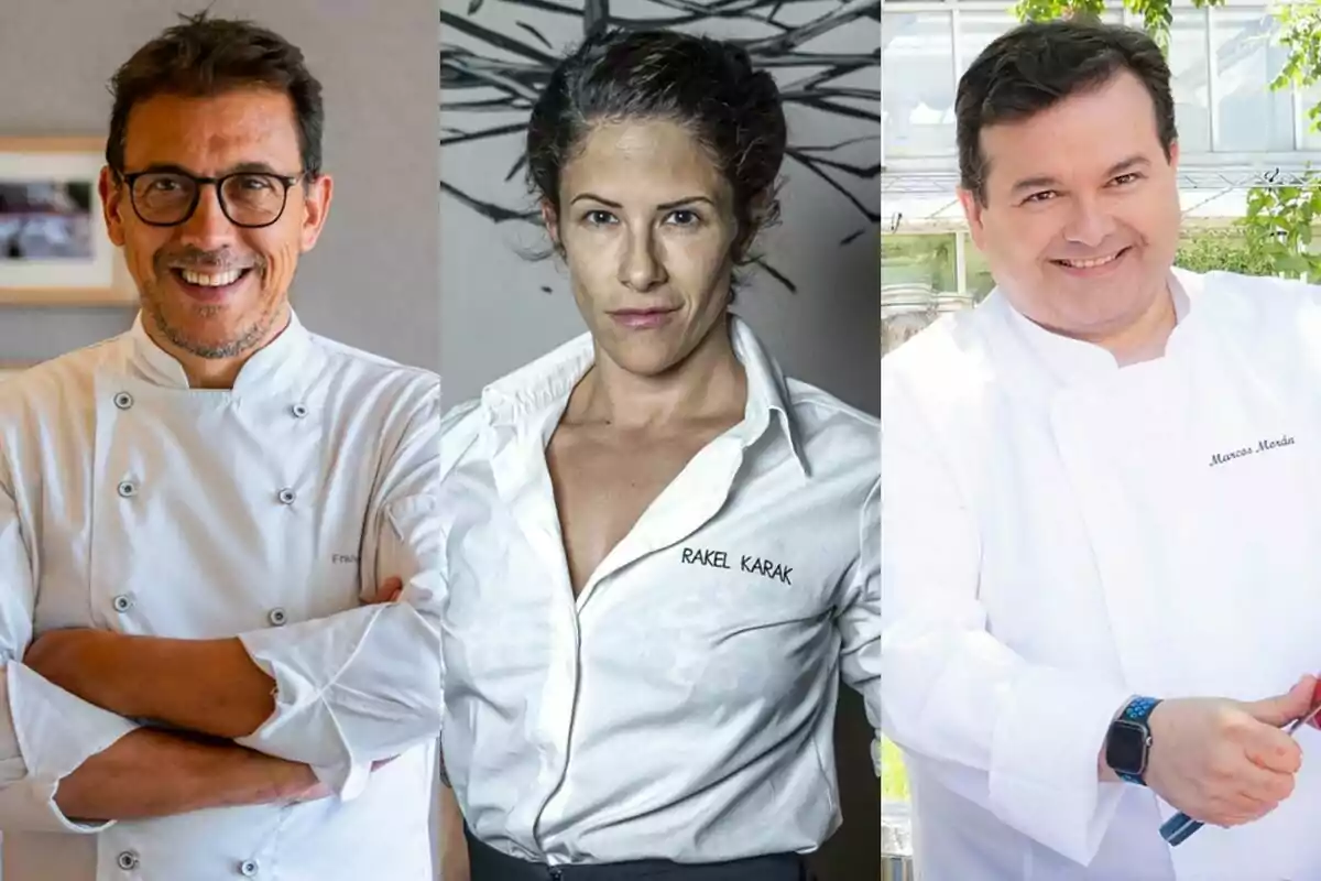 Montaje de los mentores de Next Level Chef de Telecinco: Francis Paniego, Marcos Morán y Rakel Cernicharo