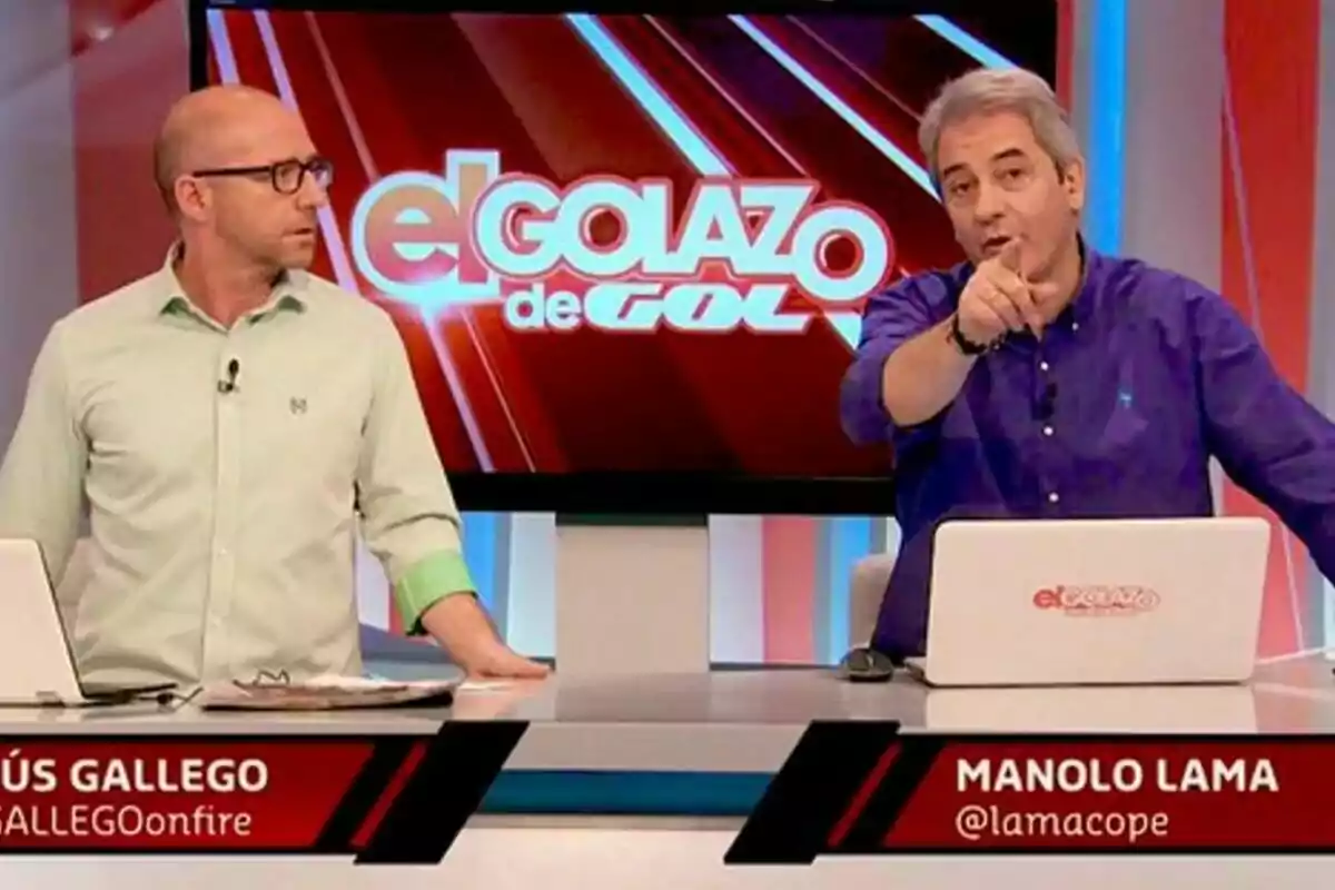 Captura de Jesús Gallego y Manolo Lama señalando en El Golazo de Gol Play