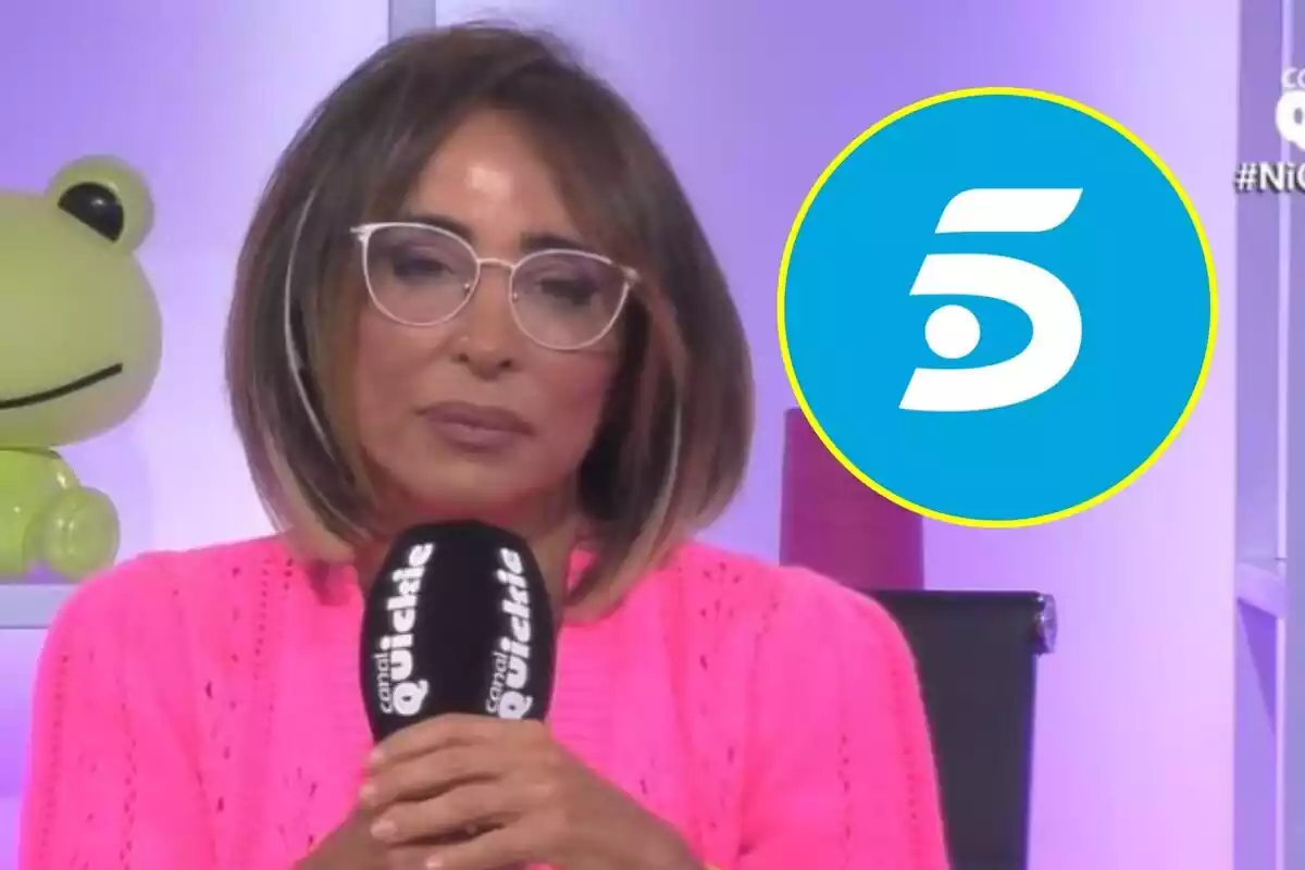 Montaje de María Patiño en Ni que fuéramos con el logo de Telecinco