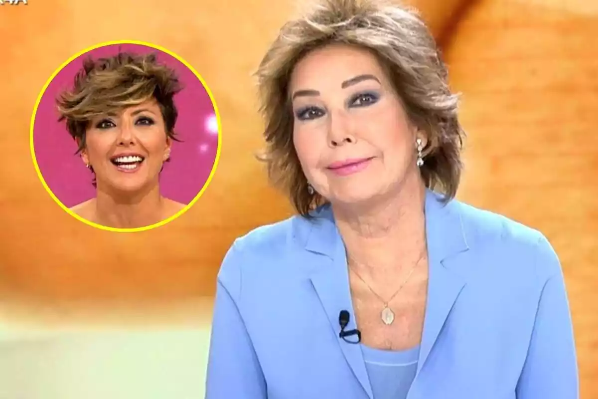 Montaje de Ana Rosa Quintana con una media sonrisa en TardeAR de Telecinco y Sonsoles Ónega en Y ahora Sonsoles de Antena 3