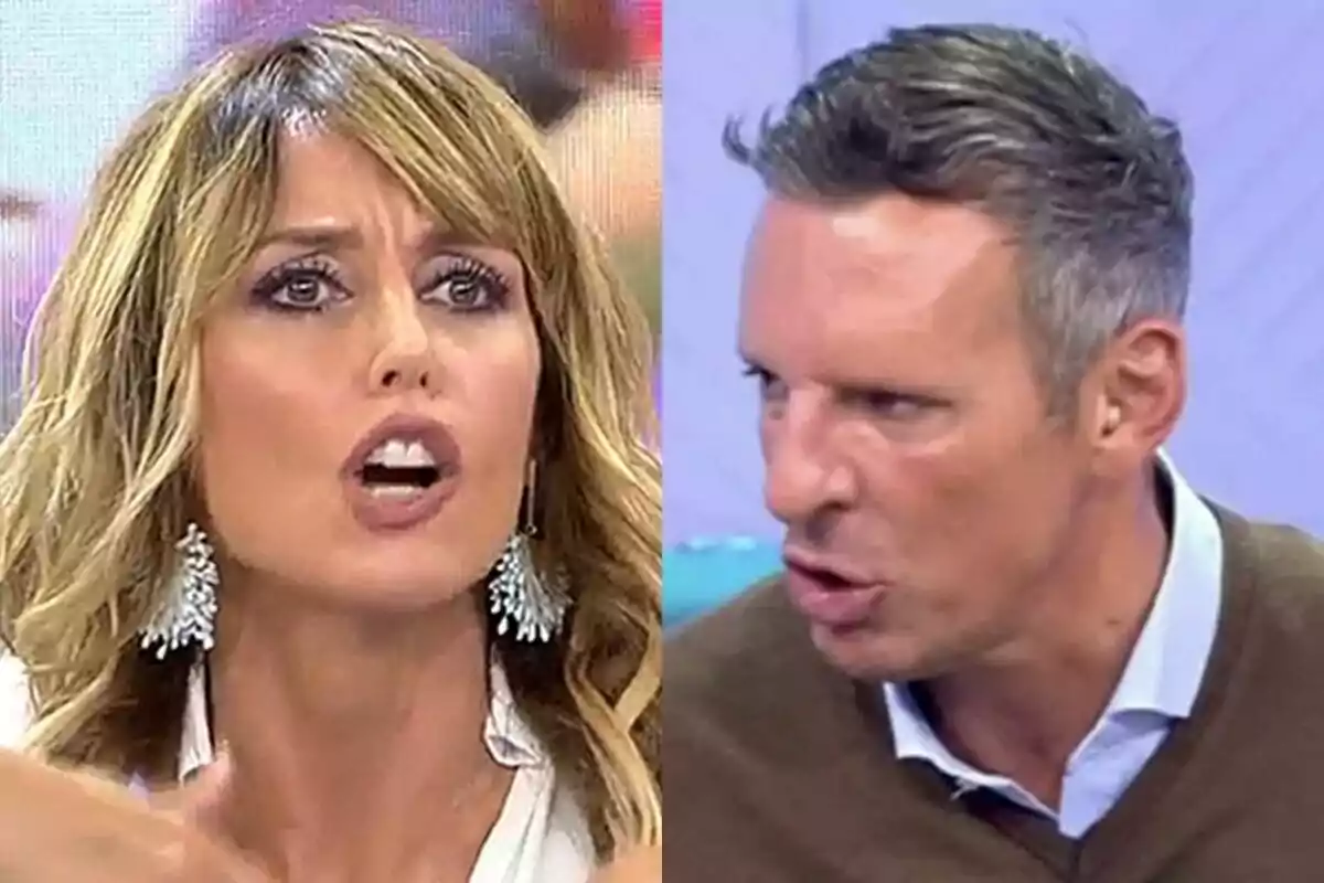 Montaje de Emma García gritando en Fiesta y Joaquín Prat enfadado en Vamos a ver de Telecinco