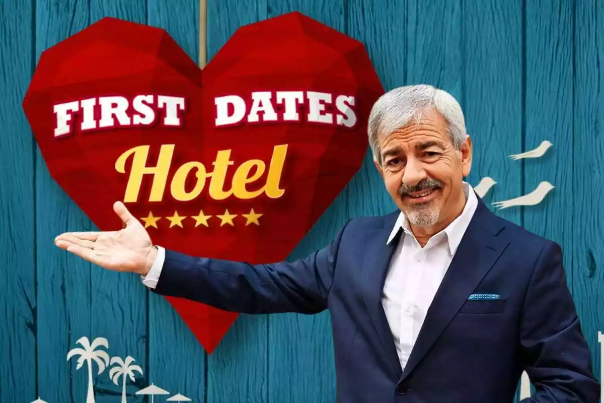 Montaje del logo de First Dates Hotel con Carlos Sobera