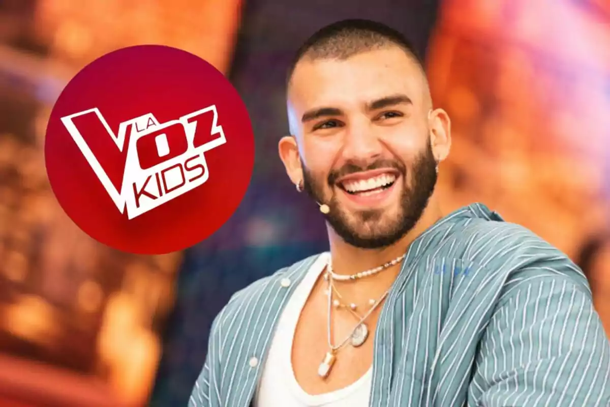 Montaje de Manuel Turizo en su entrevista en El Hormiguero con el logo de La Voz Kids