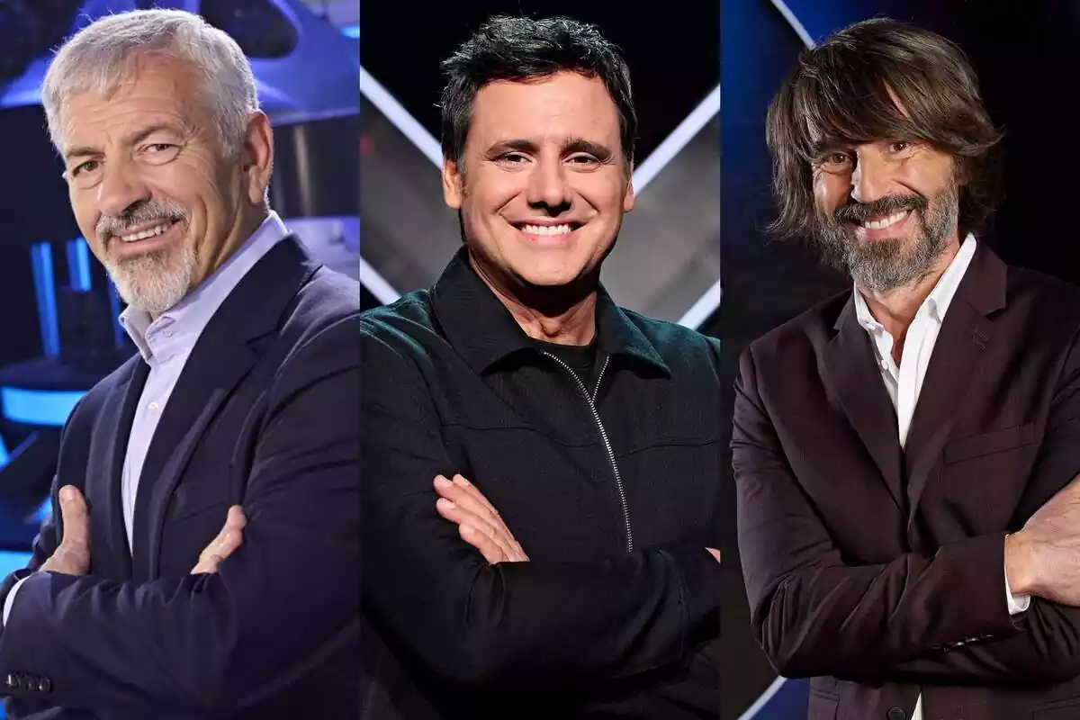 Montaje de Carlos Sobera como presentador de Mental Masters, Ion Aramendi en Factor X y Santi Millán en Adivina qué hago de Telecinco