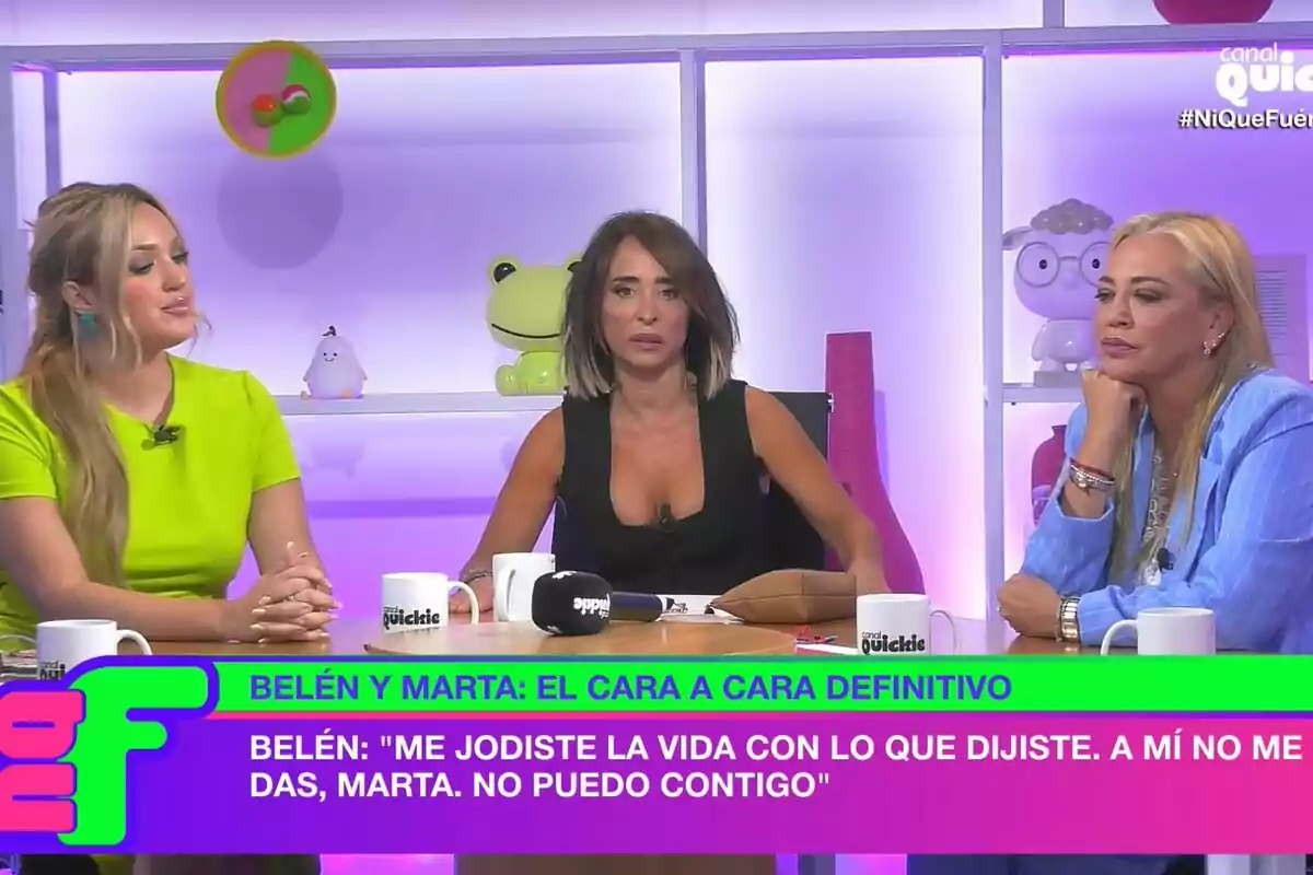 Captura de María Patiño, Marta Riesco y Belén Esteban tras su enfrentamiento en Ni que fuéramos