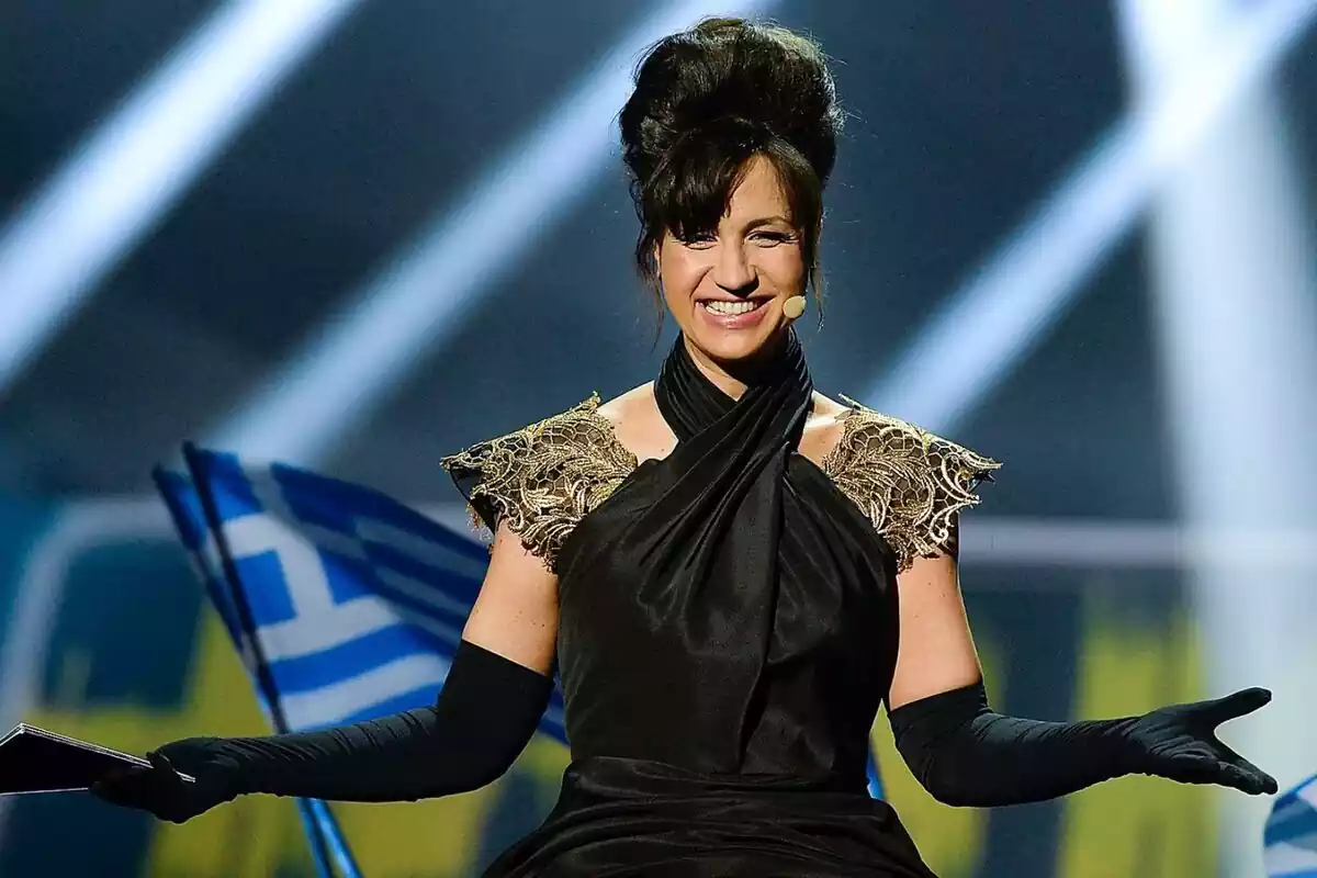 Fotografía de Petra Mede como presentadora de Eurovisión