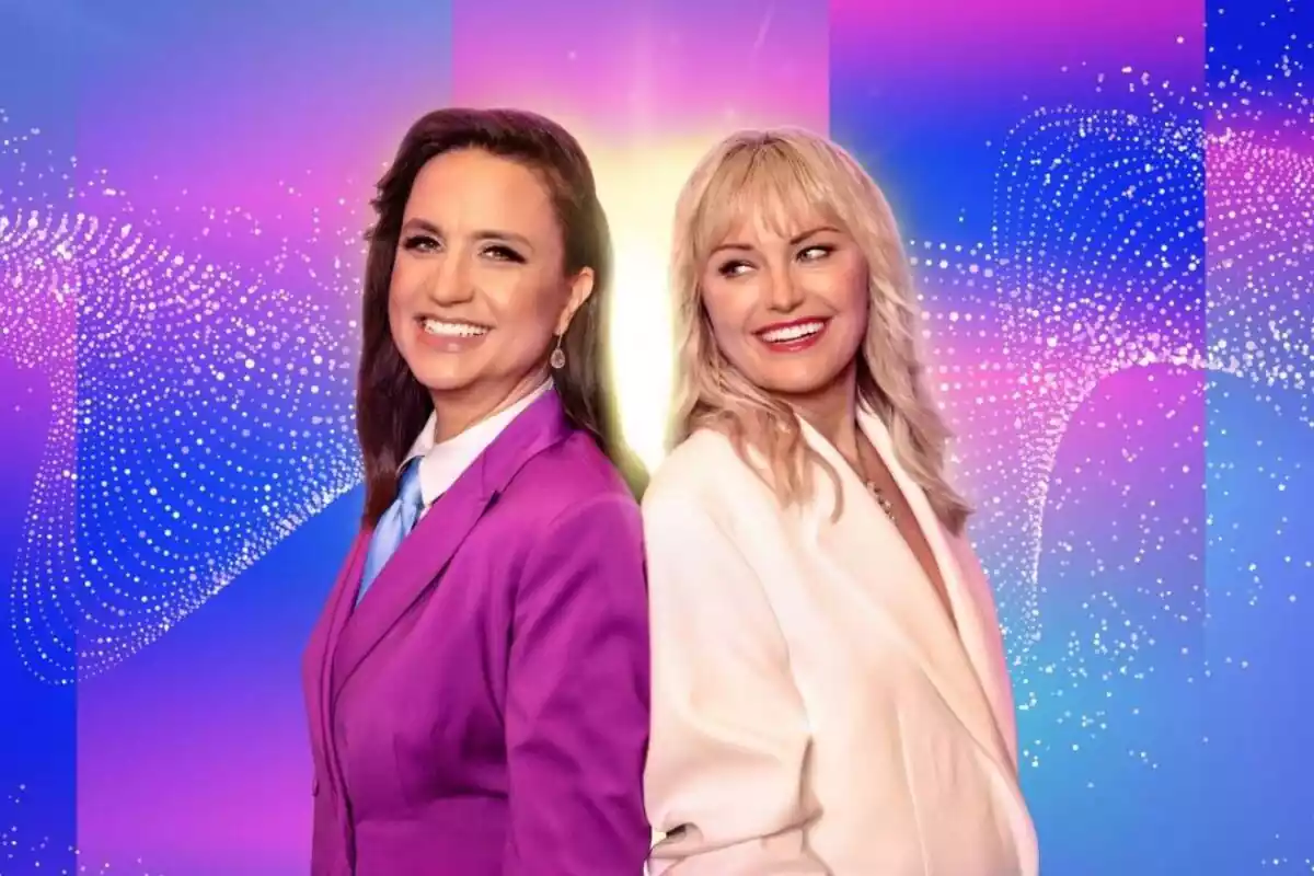 Fotografía de Petra Mede y Malin Åkerman como presentadoras de Eurovisión 2024