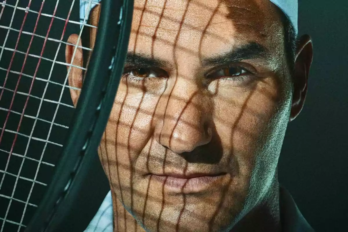 Fotografía de Roger Federer en el poster de su documental en Prime Video
