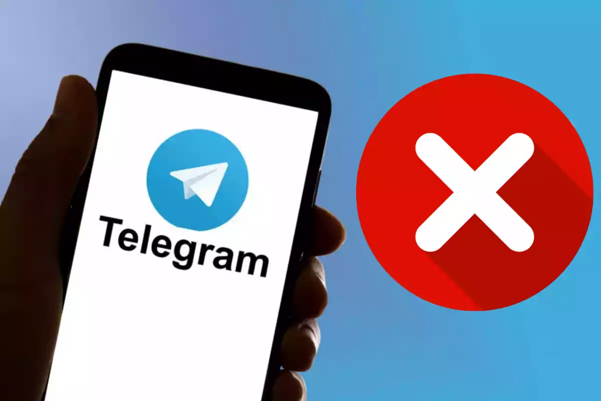 Un teléfono con el logo de telegram y una cruz roja