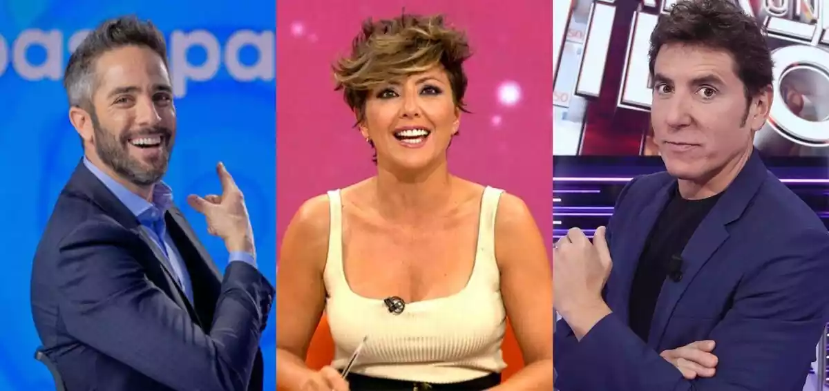 Montaje de Roberto Leal, Sonsoles Ónega y Manel Fuentes como presentadores de Antena 3